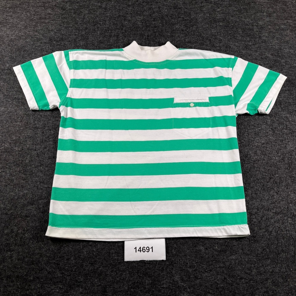 Pasta Striped T-Shirt Mens Medium Green Vintage Mock Neck Pocket Tee Excellent